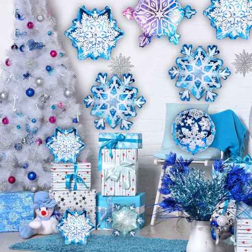 JOICEE 14pcs Snowflake Balloons Snowflake Frozen Balloons for Christmas Winter Wonderland Party Decorations,Snowflake Aluminum Foil Mylar Balloons for New Year Birthday Theme Party Supplies.