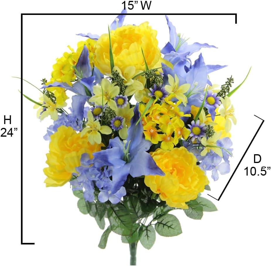 24-Stem Artificial Flower Arrangement - Mixed Roses & Carnations for Indoor/Outdoor Wedding & Home Decor - Spring Faux Flowers in Blue