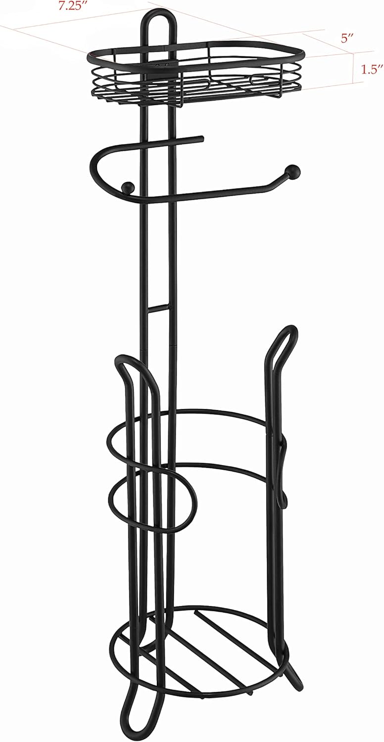 SunnyPoint Toilet Tissue Paper Holder Stand - Heavyweight Storage with Reserve for Mega Rolls | Black