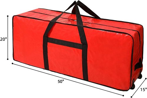 HOMEST Christmas Tree Storage Bag - Zippered Design with Wheels & Handles for 4.5-7 ft Trees | Red