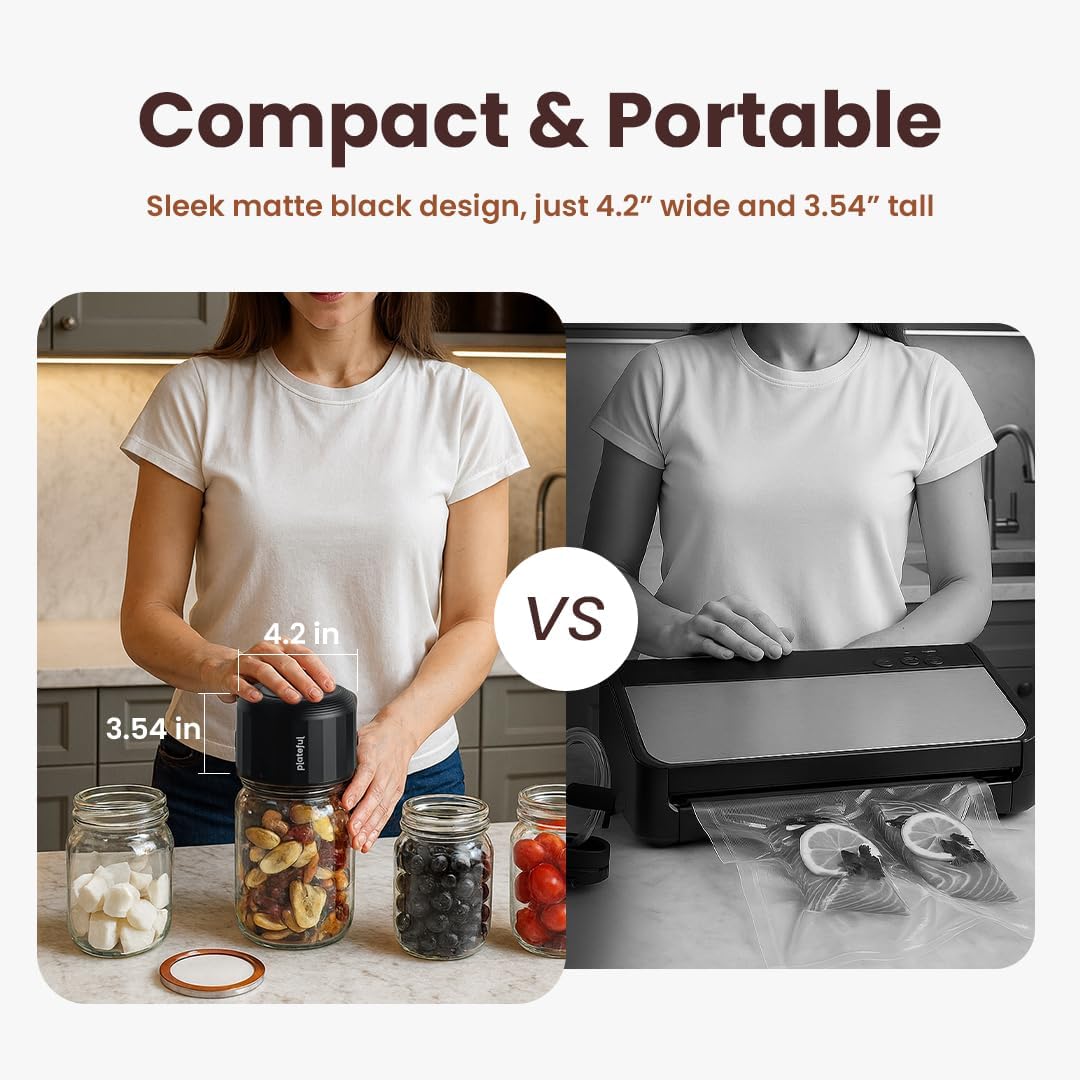Plateful Electric Mason Jar Vacuum Sealer Kit - Portable Food Storage for Wide & Regular Mouth Jars, Includes Lids & Charger