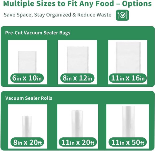 Aotto Vacuum Sealer Bags - 2 Rolls of 11" x 50' BPA-Free Commercial Grade Food Storage Bags