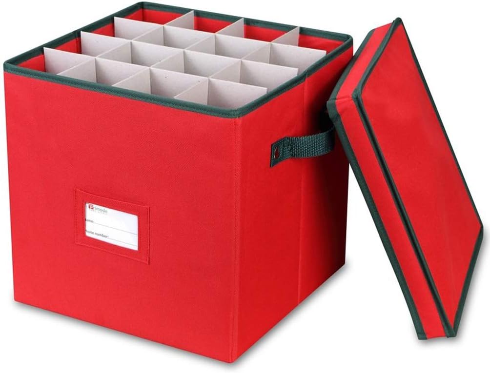 Christmas Ornament Storage Box - Holds 64 Ornaments, 4 Trays & Dividers, Durable 600D Oxford - Holiday Decoration Organizer (Green)