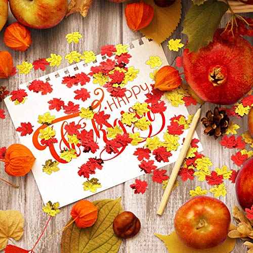 WILLBOND 600 Pcs Fall Thanksgiving Confetti Maple Leaf Table Scatter Foil Confetti for Autumn Harvest Halloween Christmas Wedding Throwing Table Decoration Glitter Party Supplies