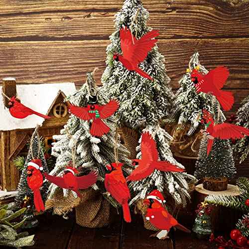 40 Red Cardinal Christmas Ornaments - Wooden Cardinal Birds Hanging Decor for Xmas Tree, Memorial Home, Wedding Gift