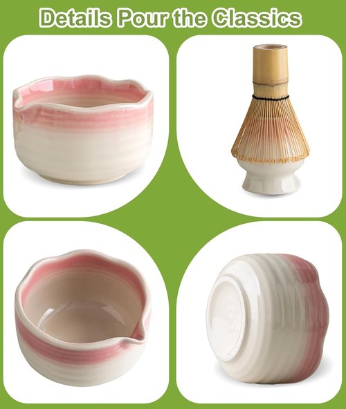 JBER Matcha Whisk Set - Complete 7PCS Ceramic Matcha Kit with Bamboo Whisk, Bowl & Accessories | Gradient Pink