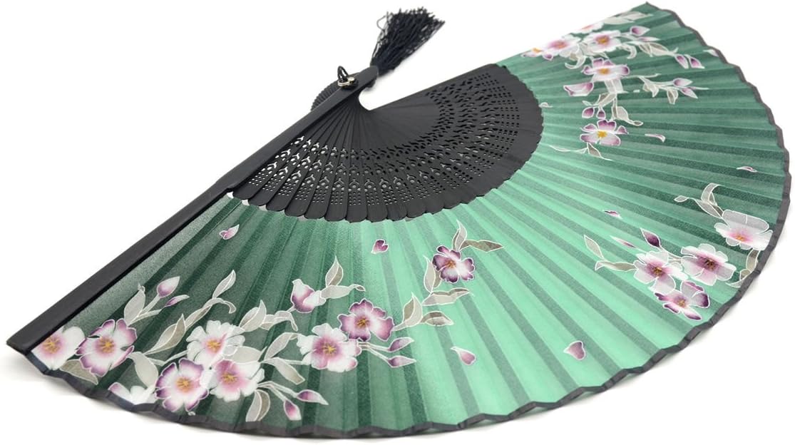 Handmade Silk Folding Fan with Bamboo Frame - Vintage Chinese/Japanese Style for Women & Girls - Gift-Ready with Protective Sleeve (WZS-33)