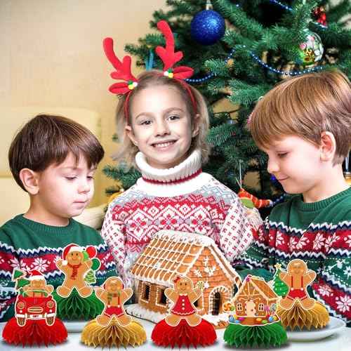 10 Pcs Christmas Honeycomb Centerpieces Gingerbread Christmas Table Centerpiece Gingerbread Decorations for Winter Holiday Merry Xams Party Favor Supplies