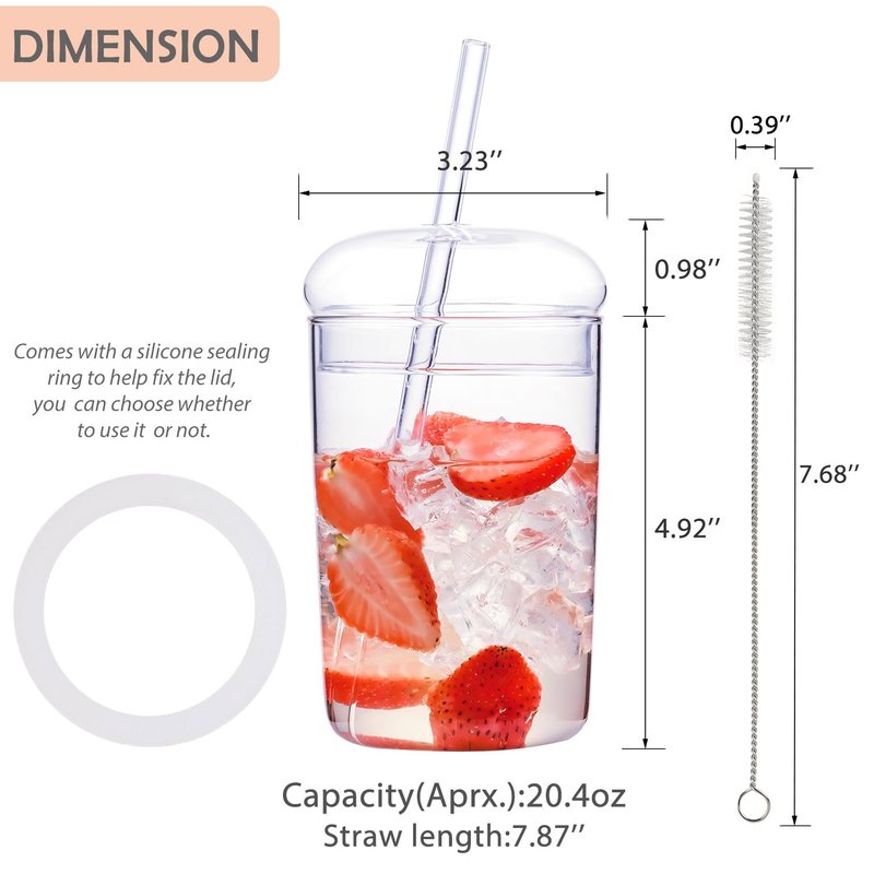WHJY Glass Tumbler with Lid and Straw - 16oz Heat Resistant Glass Cup for Travel, Smoothies and Outdoor Use
