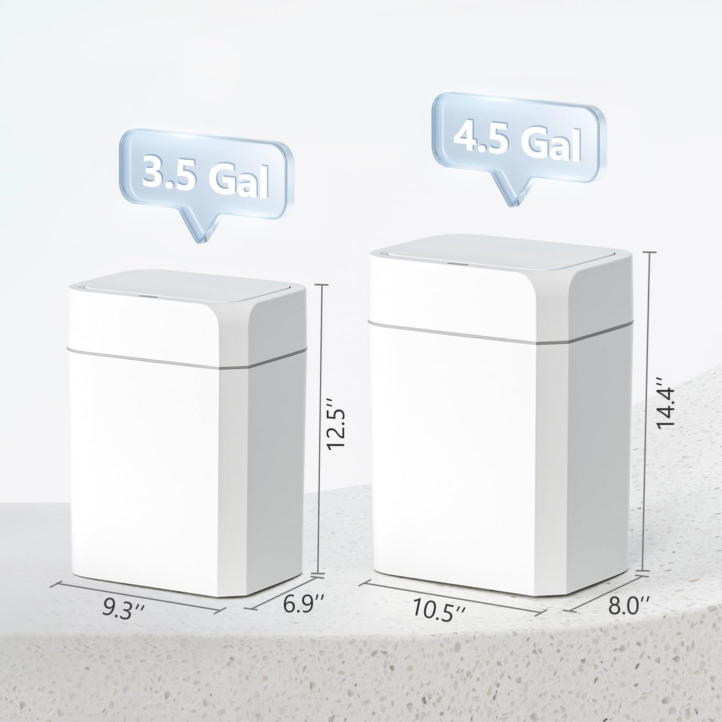ELPHECO Bathroom Trash Can with Lid 2 Pack Motion Sensor Slim Garbage Can Waterproof Smart Small Trash Bin for Bathroom, Kitchen, Office, Bedroom, Living Room, Toilet (White, 3.5 + 4.5 Gallon)