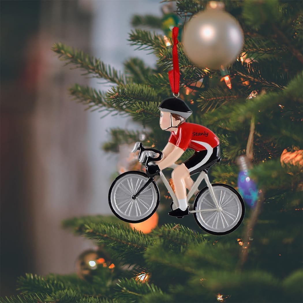 Personalized Bicycle Christmas Ornament - Male Rider Bike Race Figurine Gift
