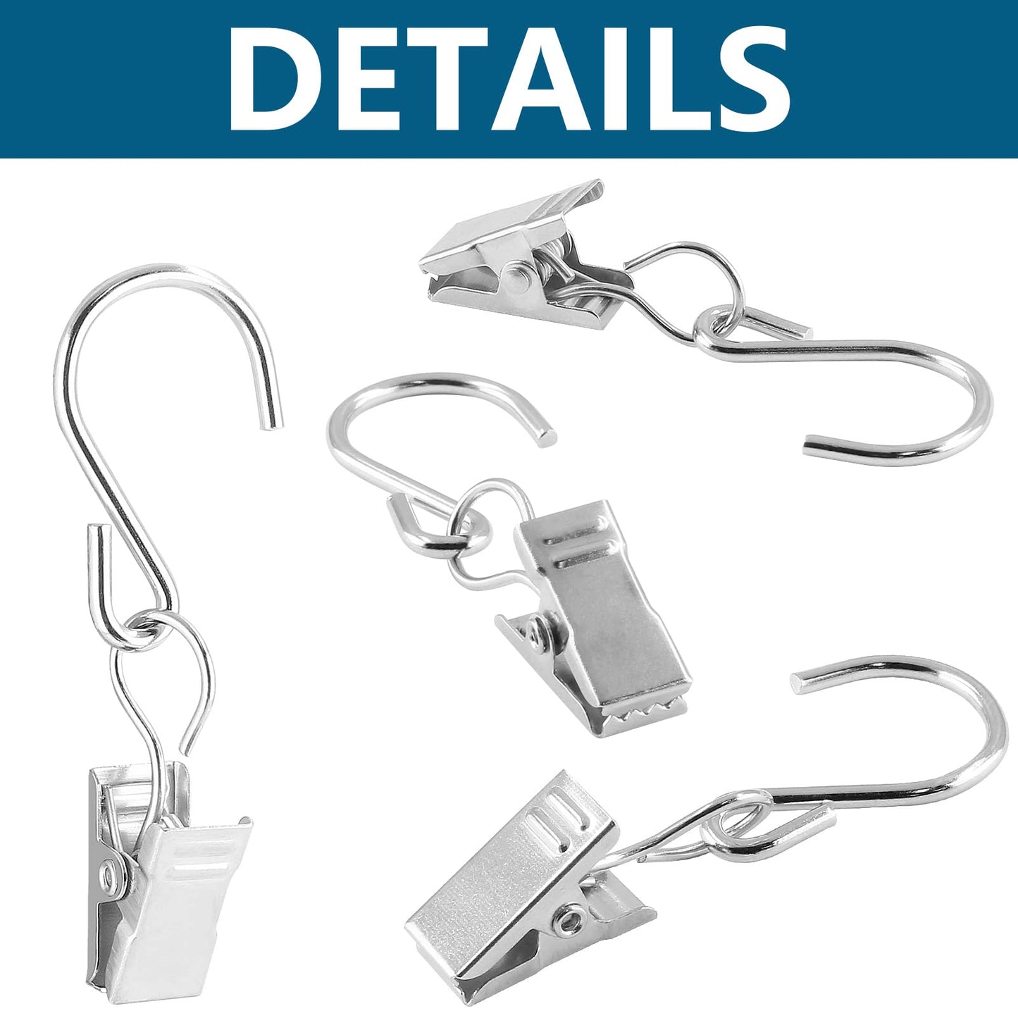 Litoexpe 50 PCS S Hooks Curtain Clips, Metal Hanging Clips Hooks for Awning String Party Light Hangers, Gutter Clip Camping Tents, Outdoor & Indoor (Silver)