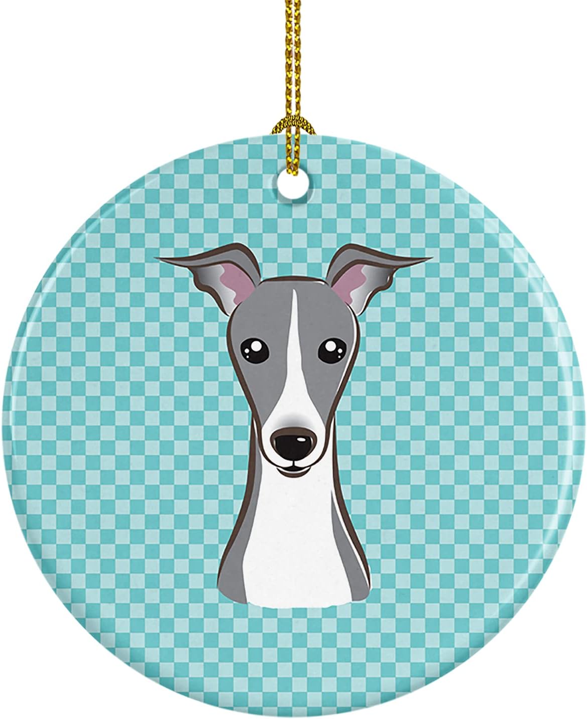 Blue Wire Haired Fox Terrier Ceramic Ornament - Checkerboard Christmas Tree Decoration, 3 in