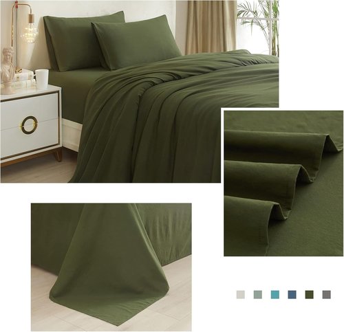 HighBuy Queen Sheet Set - Luxury Cooling Bed Sheets with 4 Pieces | Army Green, Easy Care & Deep Pocket