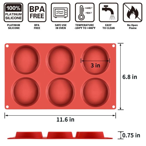 CAKETIME Silicone Egg Molds - Muffin Top Pan Whoopie Pie Pan 3" Round Silicone Baking Mold for Whoopie Pie, Corn Bread, Egg bites, English muffins, Tarts 1 Pack
