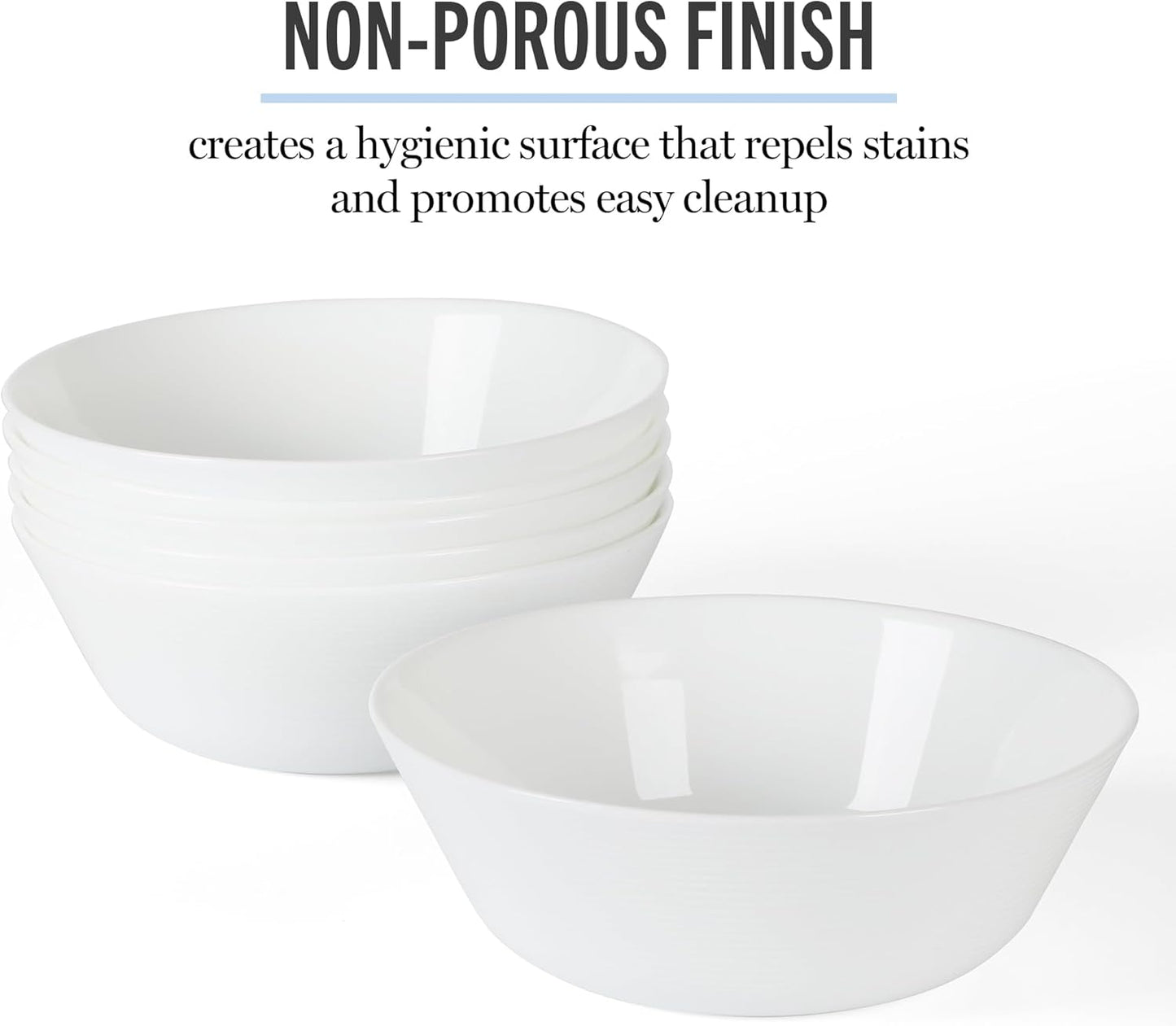 Martha Stewart Opalton 6-Piece Soup & Cereal Bowls - Lightweight, Chip-Resistant Opal Glass Set