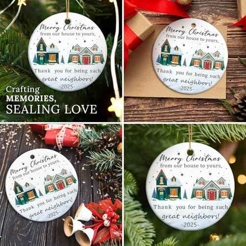 Christmas Ornaments 2025,Neighbors Gifts for Friends,Friendship Birthday Presents Funny Ceramic Christmas Tree Decorations Hello Neighbor Gift Ideas for Best Friends Women Men Boyfriends Girlfriends