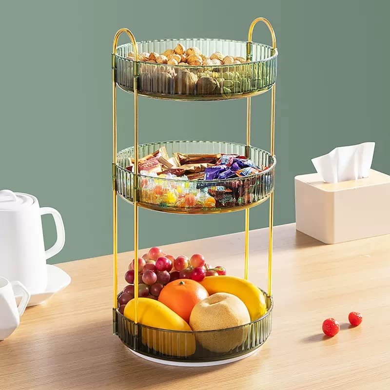 Makeup Organizer for Vanity, 360° Rotating Bathroom Organizer Countertop, High-Capacity Skincare Organizer, Spinning Cosmetics Organizer for Dresser Countertop (3 Tiers, Green)