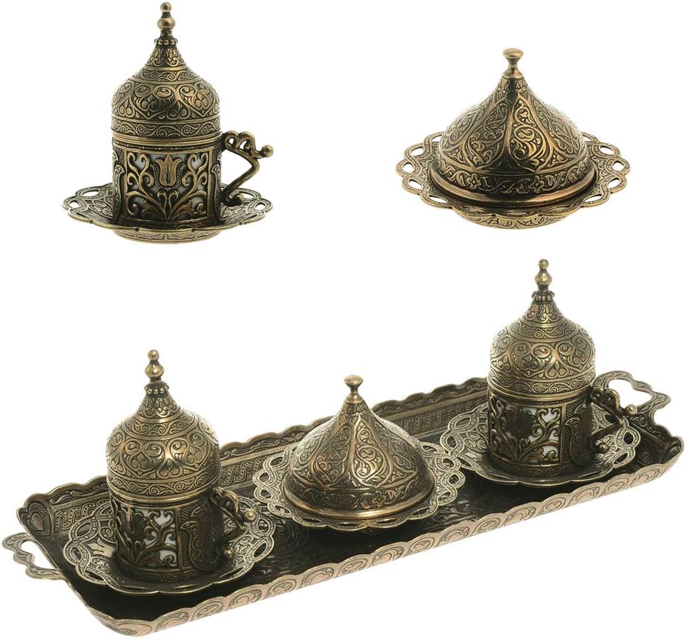 Alisveristime Authentic Turkish Coffee Cup Set: Zamak & Porcelain, Tulip Motifs (Set of 2) (Lale) (Gold)