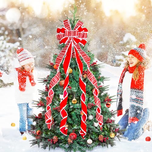 Red Christmas Tree Topper Bow 52x13 inches Holiday Wreath Decoration