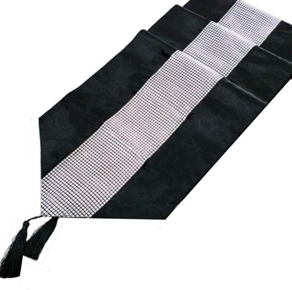 Red 13x72 Inch Table Runner with Diamante Strip & Tassels - Elegant Home Decor