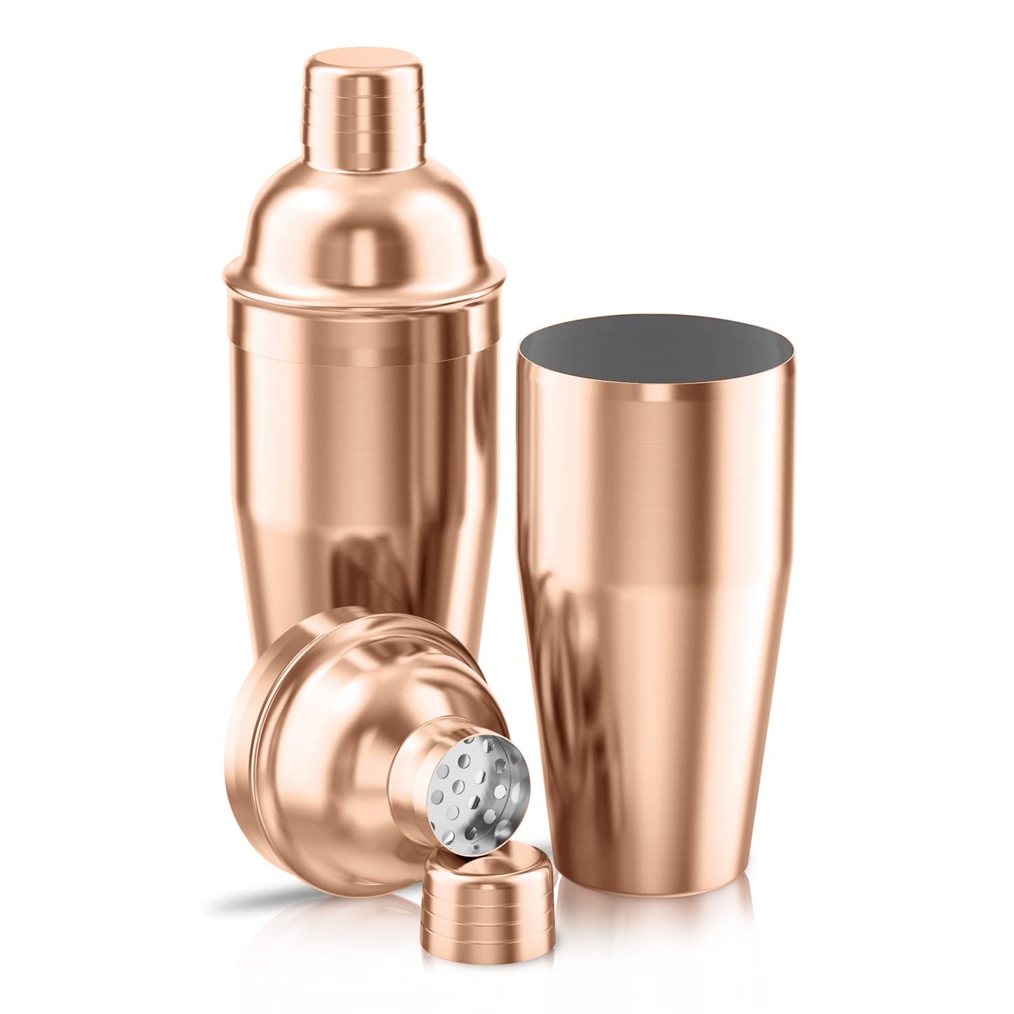 LUCKYGOOBO Cocktail Shaker,24 oz Martini Shaker,Food Grade Stainless Steel Martini Mixer Built-in Strainer,Drink Shaker,Bartender Kit Gifts. (Rose Gold)