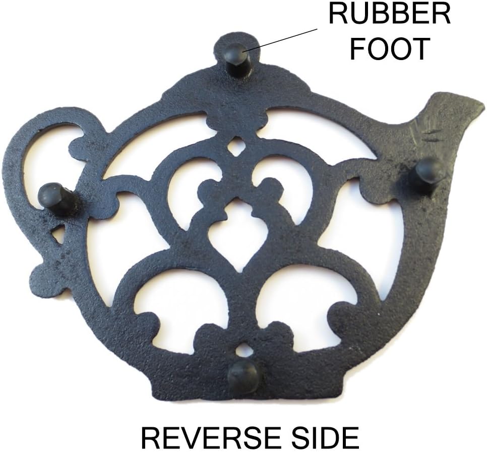 Cast Iron Teapot Trivet for Hot Pots - Black Kitchen & Dining Decor, 8x6.1 Inches