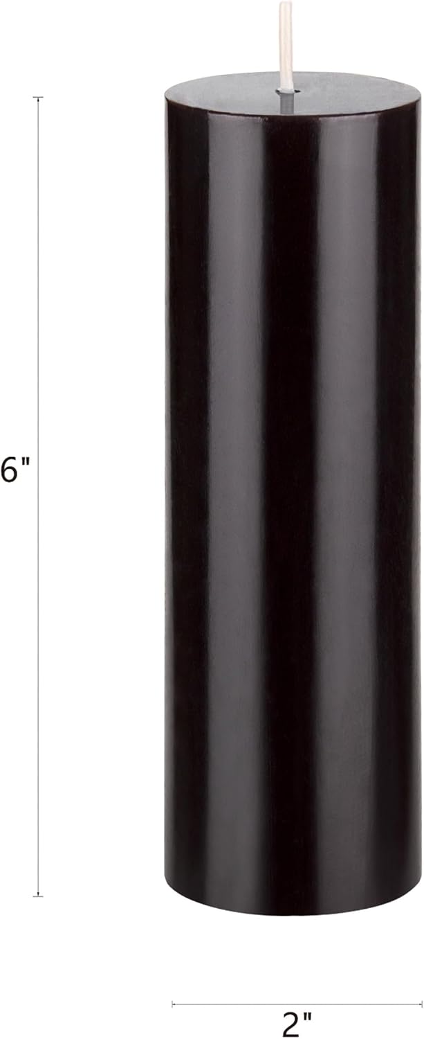Unscented Black Pillar Candle - 2x6 Inch Hand Poured Premium Wax for Home Décor & Events