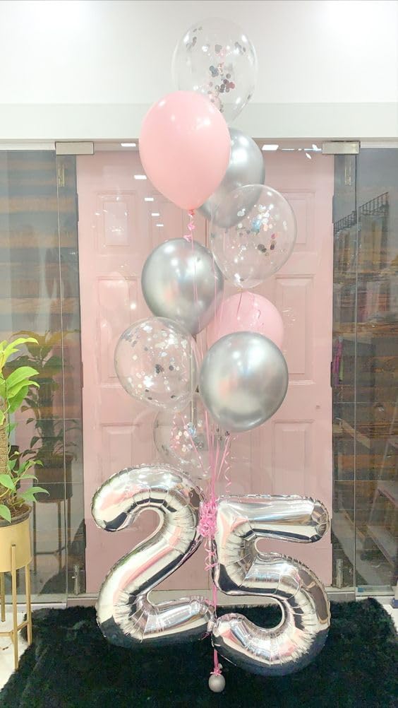 Silver Number 25 Balloon - 40 Inch 25th Birthday Decoration for Men & Women | Elegant Silver Party Supplies