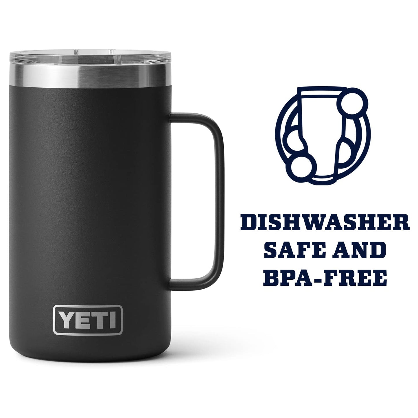 YETI Rambler 24 oz Mug, Vacuum Insulated, Stainless Steel with MagSlider Lid, Black