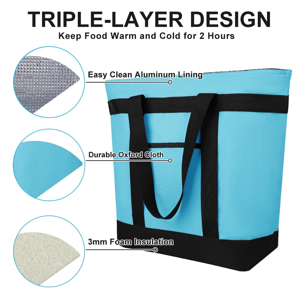 CIVJET 2Pk Insulated Reusable Tote Bag for Grocery Shopping for Women, Pizza/Food Delivery Bag to Keep Food Cold/Hot for Professional Catering, Cooler bags for Travel/Beach/Picnic, Red
