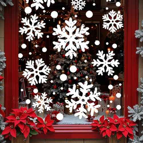 Ivenf Christmas Decorations Indoor Decor: 8 Sheets Extra Large White Snowflake Christmas Window Clings, Farmhouse Rustic Xmas Snowflake Decorations for Kids Home School Office Winter Holiday Party