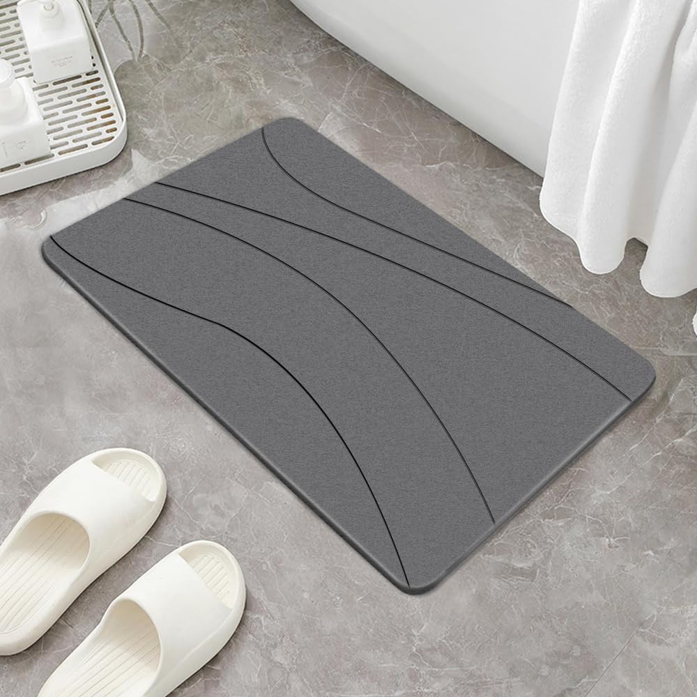 NNZQNNE 1 Pack Stone Bath Mats for Bathroom,diatomaceous Earth Bath mat,Non-Slip Super Absorbent Quick Drying Bathroom Floor Mat,Bathtub mat,Easy to Clean,for Bathroom Shower(23.6"×15.4" Dark gray1)