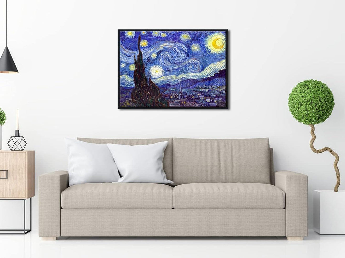 Pyradecor Black Framed Canvas Wall Art Large Starry Night Van Gogh Oil Paintings Reproduction Canvas Prints Abstract Pictures for Home Office Decorations