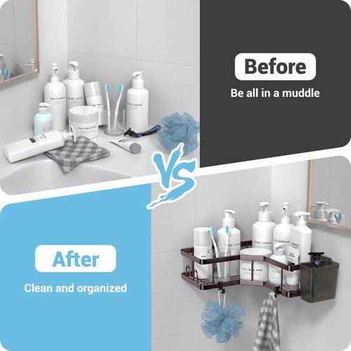 **AKTECKE Shower Caddy | 2-Pack Corner Organizer with Adhesive Shelves - No Drilling Stainless Steel Storage Rack**