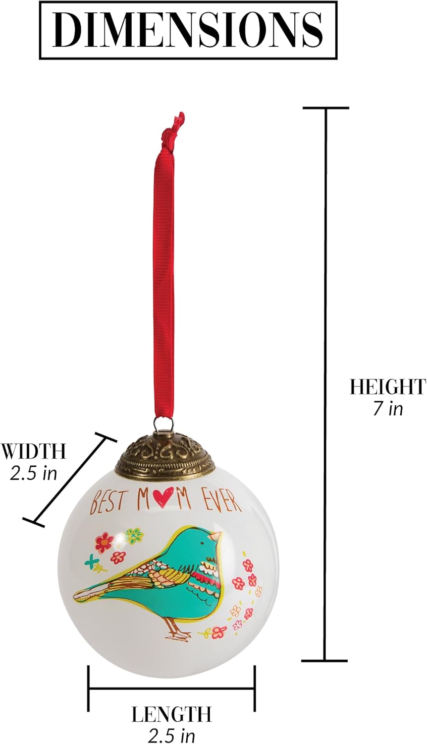 Best Mom Ever Teal Bird Floral Glass Ornament - Pavilion Gift Company 54026