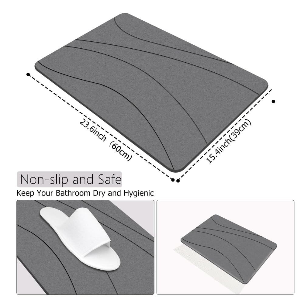 NNZQNNE 1 Pack Stone Bath Mats for Bathroom,diatomaceous Earth Bath mat,Non-Slip Super Absorbent Quick Drying Bathroom Floor Mat,Bathtub mat,Easy to Clean,for Bathroom Shower(23.6"×15.4" Dark gray1)