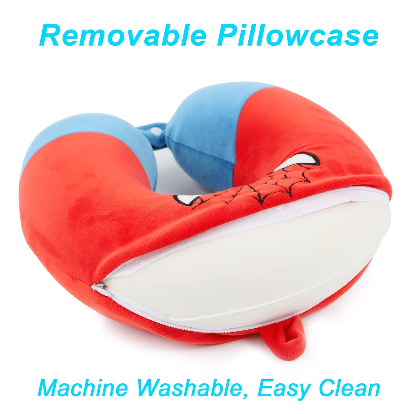 Superhero Travel Pillow for Kids & Adults with Sleep Eye Mask, Memory Foam U-Shaped Neck Pillow with Washable Cover, Soft Head Support Travel Accessories for Airplane Car Train Bus Recline, Red