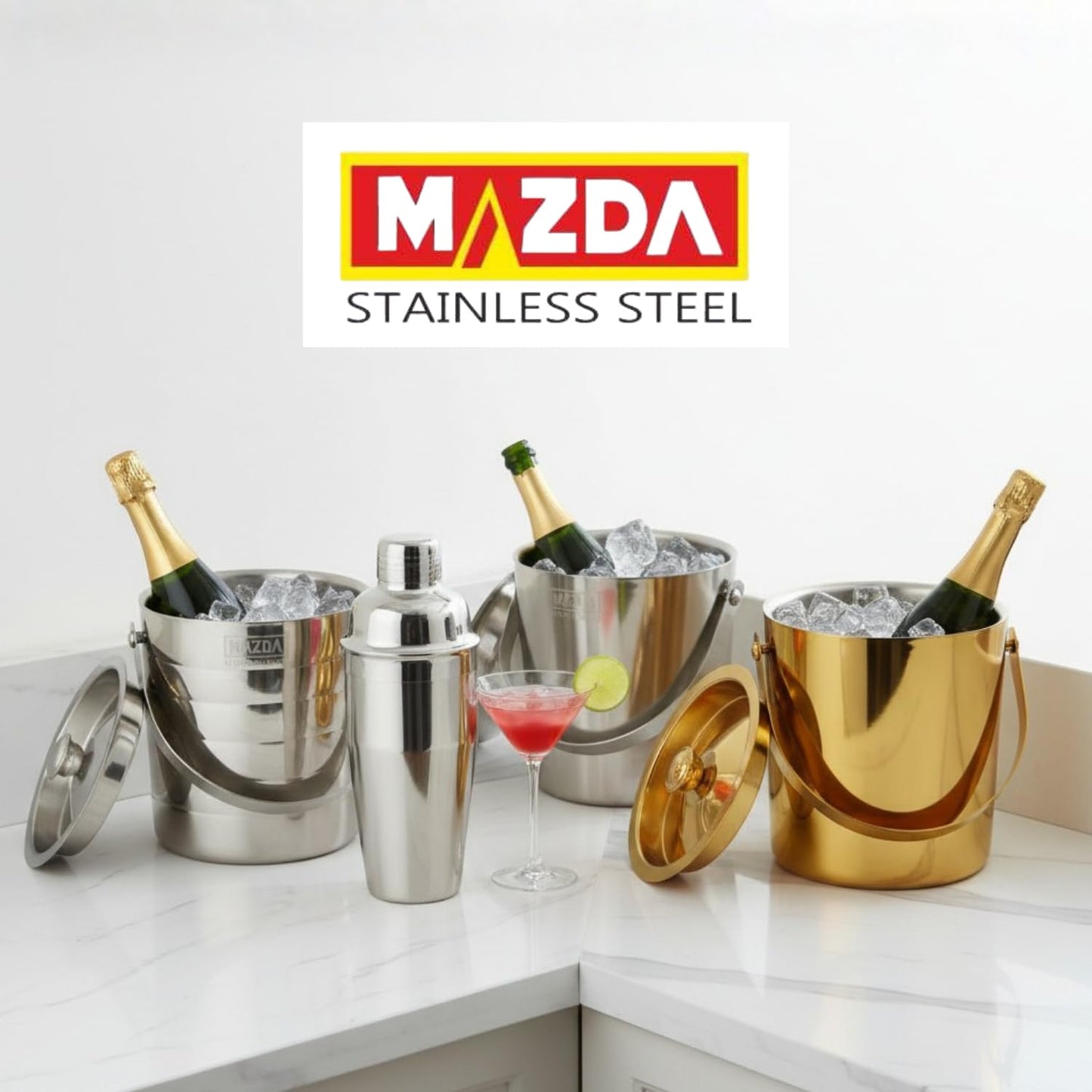 MAZDA Cocktail Shaker, 25 oz Martini Shaker, Drink Shaker Built-in Strainer, Professional Stainless Steel Margarita Mixer, Bartender Kit Gifts