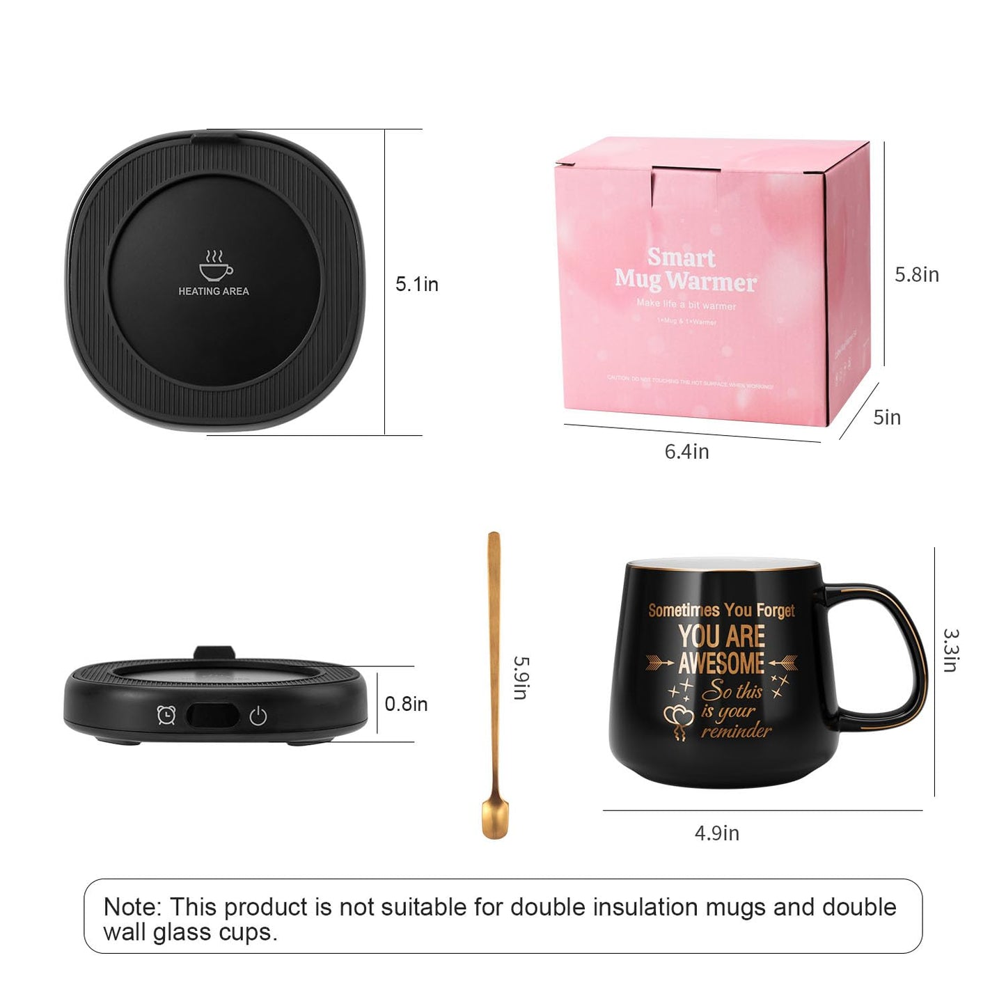 Coffee Mug Warmer & You are Awesome Mug Set, Electric Cup Warmer for Desk, Beverage Warmer with 4 Temperature Setting, 8-Hours Auto Shut Off