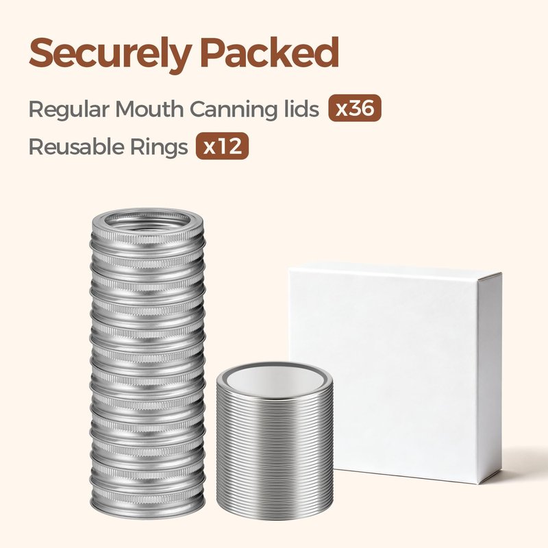 ComSaf Regular Mouth Mason Jar 36 Lids and 12 Rings, Canning Lids and Bands, Ideal for Hot Water Bath, Pressure Canning, Compatible with Electric Vacuum Sealer, Pickling, Jam Making, Canning Supplies