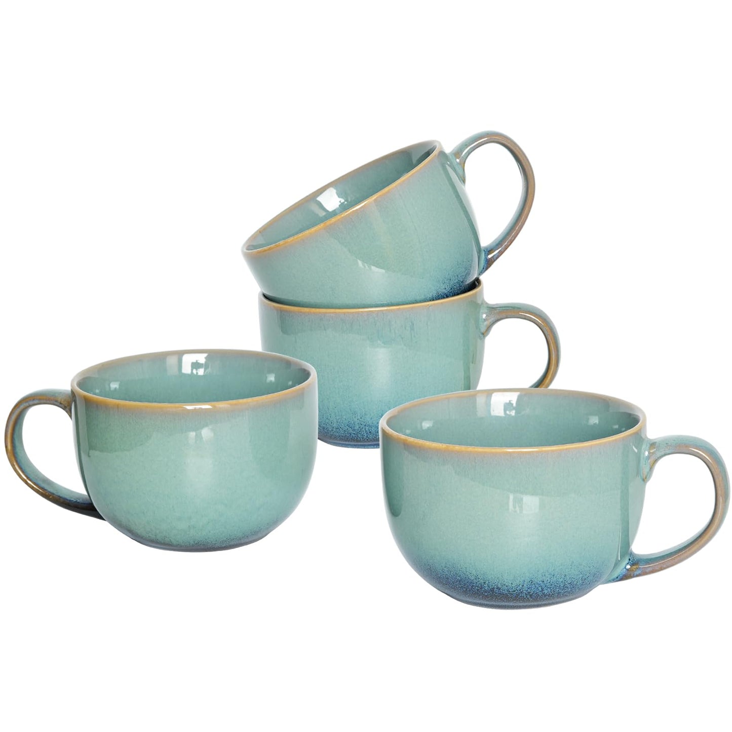 Bosmarlin Ceramic Jumbo Coffee Mug Set of 4, 23 Oz, Large Mug Soup Bowls with Handles, Dishwasher and Microwave Safe (Pale Green)