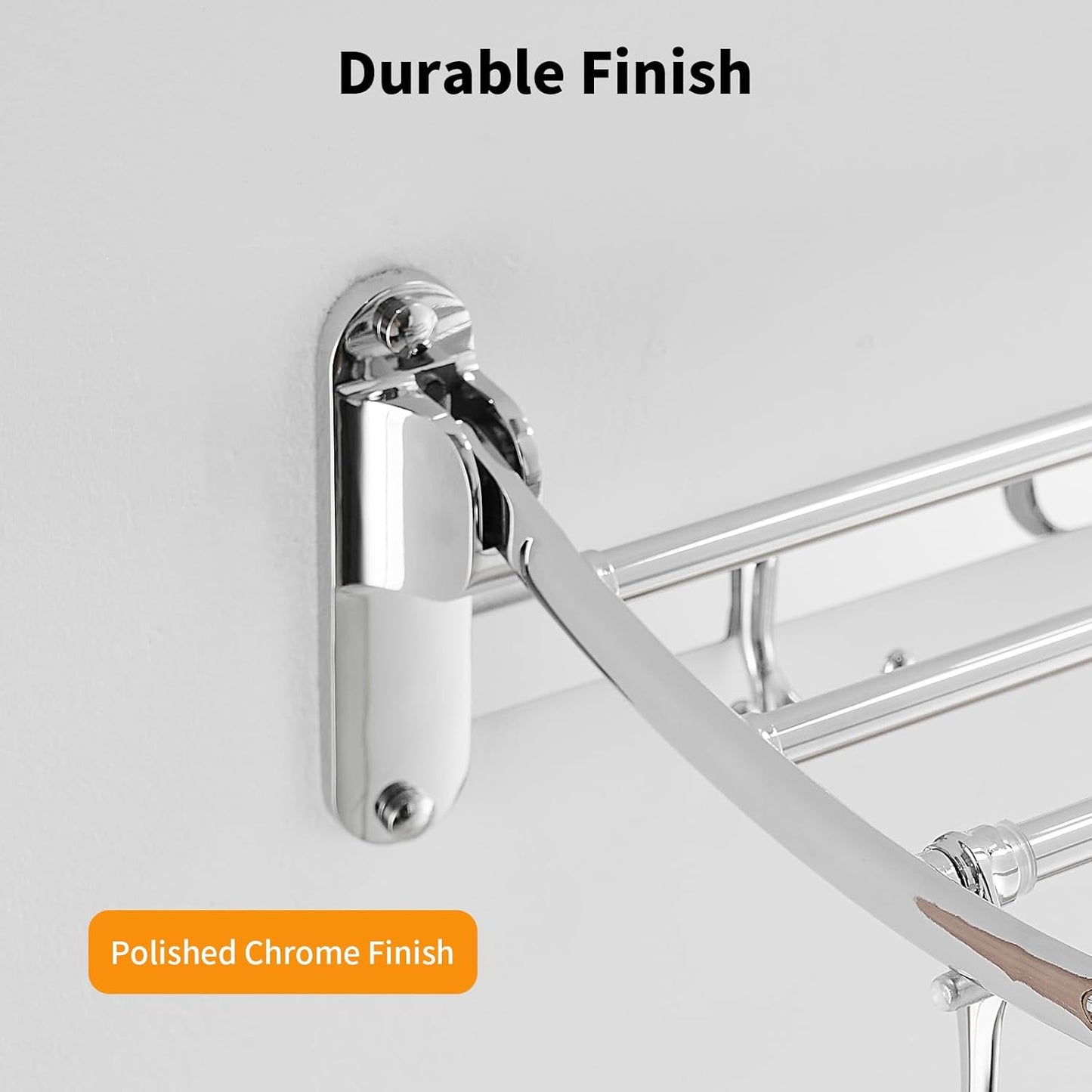 BESy 24 Inch Brushed Nickel Towel Racks, Bathroom Towel Shelf with Foldable Towel Bar Holder and Towel Hooks, Wall Mounted Multifunctional Bathroom Accessories, Double Towel Bars