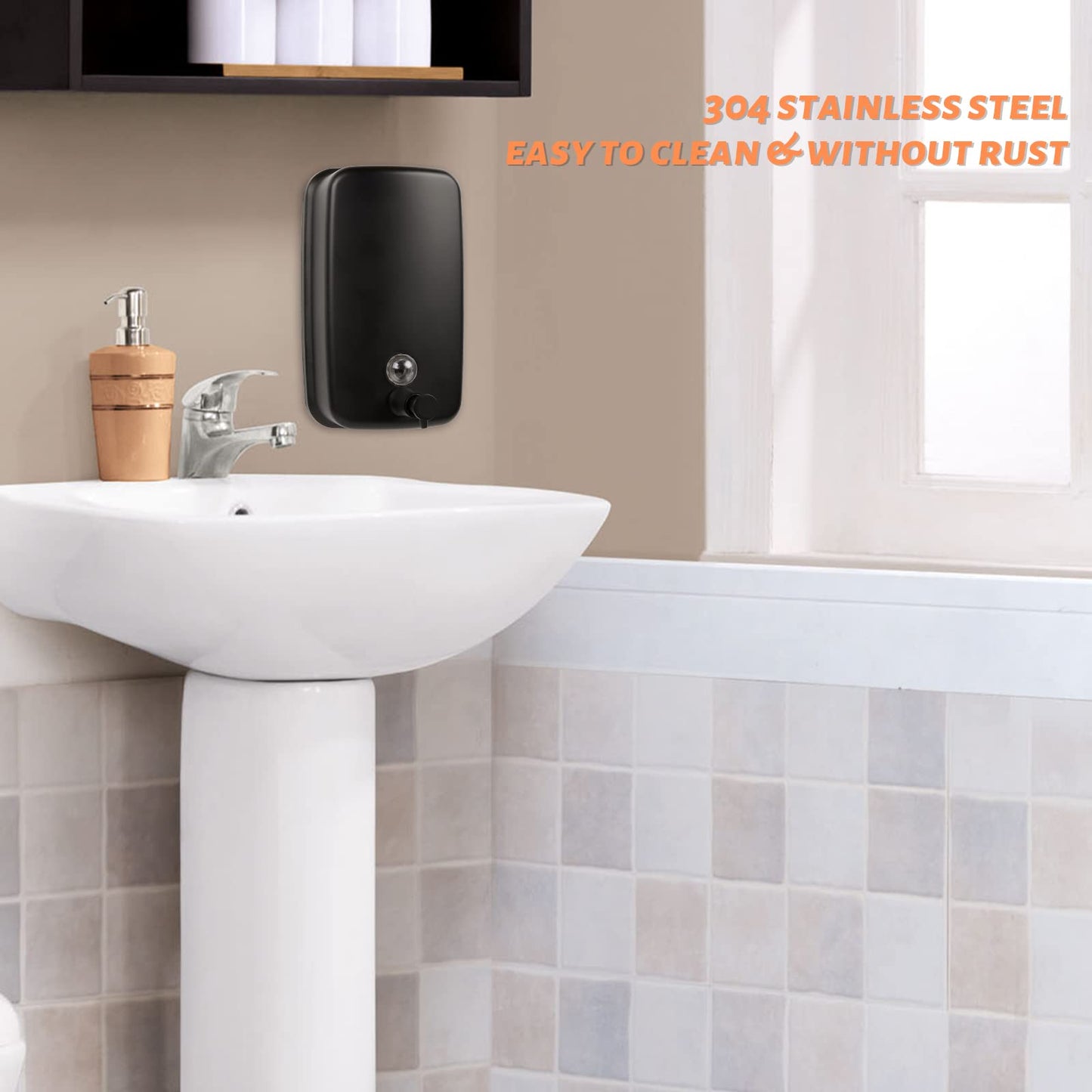 WEWBABY Soap Dispenser Wall Mount, 1000ml/33.8 fl.oz Bathroom Wall Mounted Soap Dispenser Black Metal Wall Soap Dispenser for Kitchen Restaurant