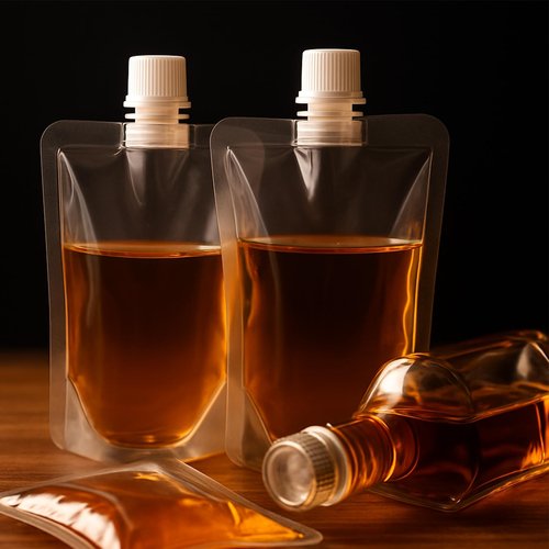 100 PCS Portable Plastic Pouches Bulk Reusable Plastic Juice Pouch Clear PET Squeeze Liquid Pouches Leak Proof Water Drink Bags with 2 Foldable Silicone Funnels for Women Men Party Travel, 3.5 Oz