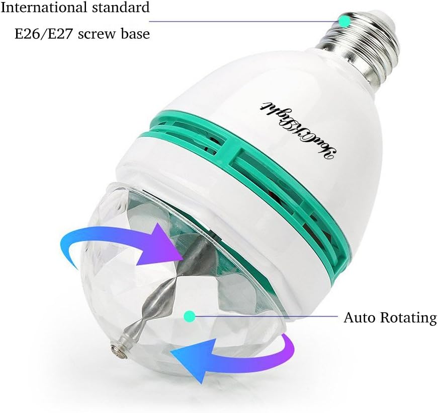 RGB Disco Ball Light E26 - Rotating LED Strobe Bulb for Parties, Karaoke & Events