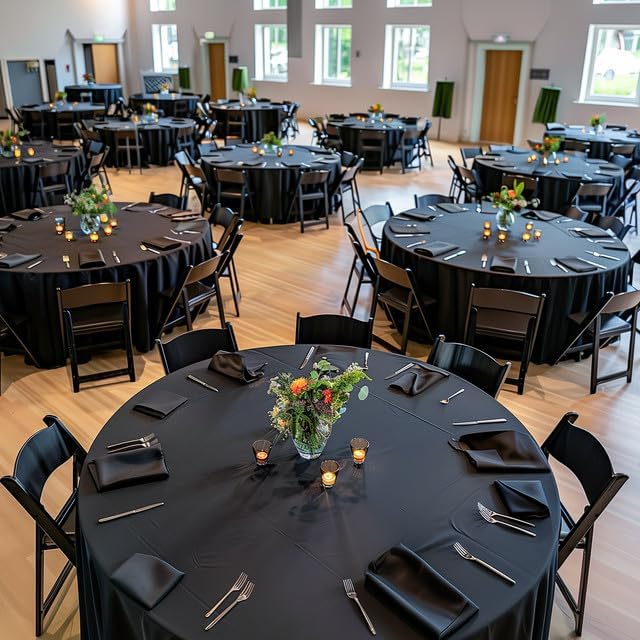 Niuara Black Plastic Tablecloth - 84" Round Disposable Covers for Holiday Parties & Gatherings