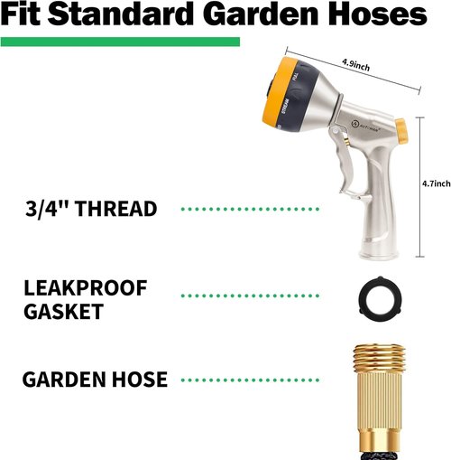 AUTOMAN High Pressure Garden Nozzle - 100% Metal, 7 Spray Patterns for Efficient Watering & Cleaning