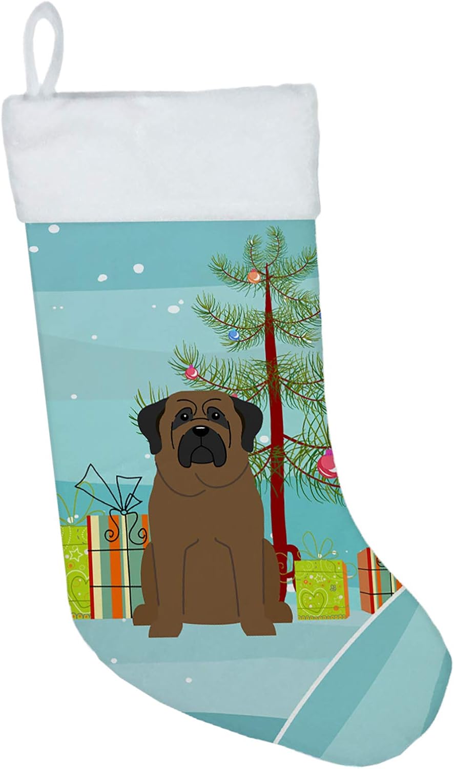 Merry Christmas Tree Dogue de Bordeaux Stocking - Festive Fireplace Decor for Holidays