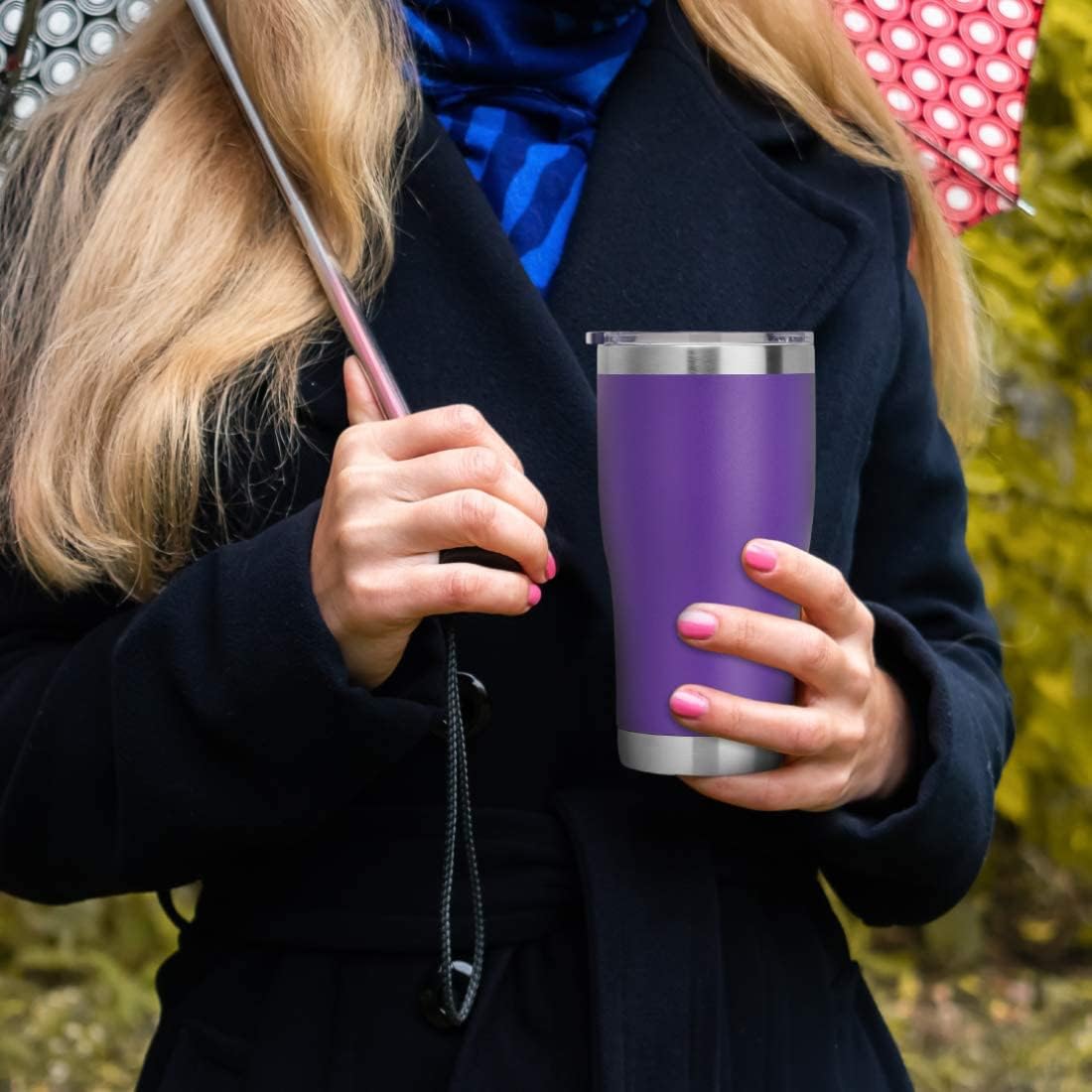 DOMICARE 20oz Tumbler with Lid Stainless Steel Tumblers Bulk, Double Wall Vacuum Insulated Coffee Travel Mug Powder Coated Tumbler, 8 Pack Purple